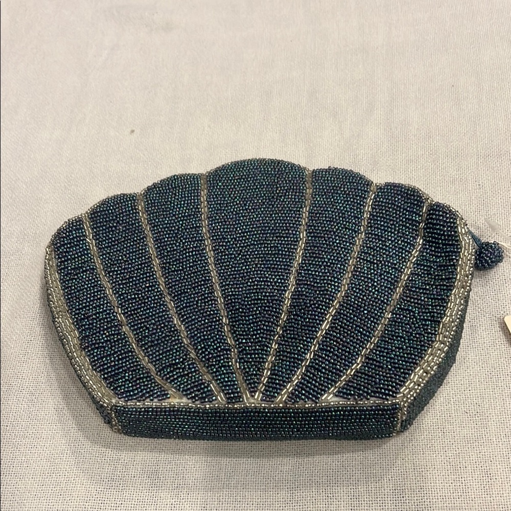 Elegant Beaded Clutch in Blue and Silver